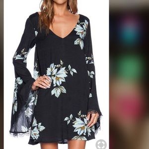 Free People Black Bell Sleeve Floral Dress